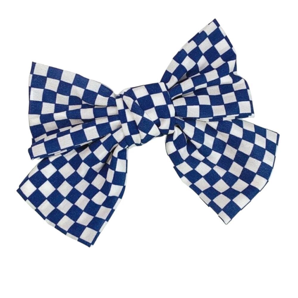 Blue Checkered Bow Barrette - Picture 5 of 6